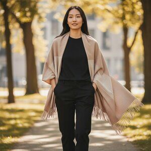 Soia and Kyo Womens Tan Fringe Hem Open Front Wrap Poncho Cardigan Shawl Sweater